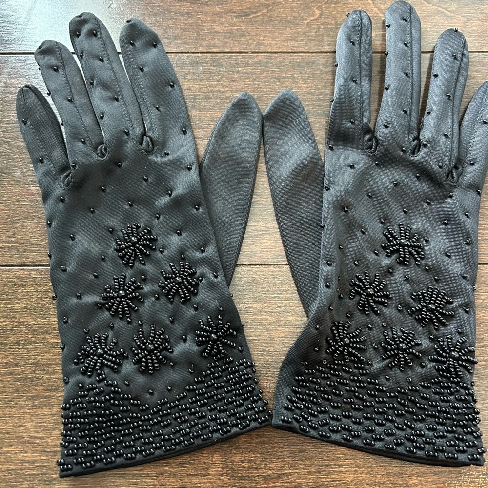 Vintage Black Beaded Gloves
